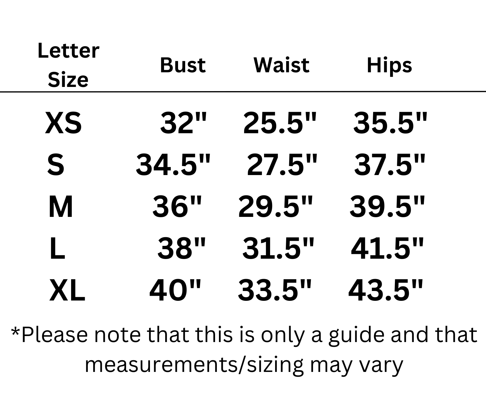 Apricot Size Chart Irma's Boutique